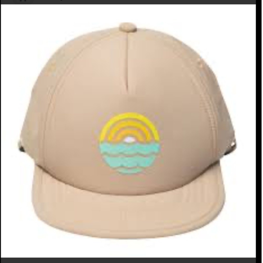 Bitty Brah Adult Sun Hat Tan Sunset Sessions Nylon Surf Cap with Chin Strap NWT